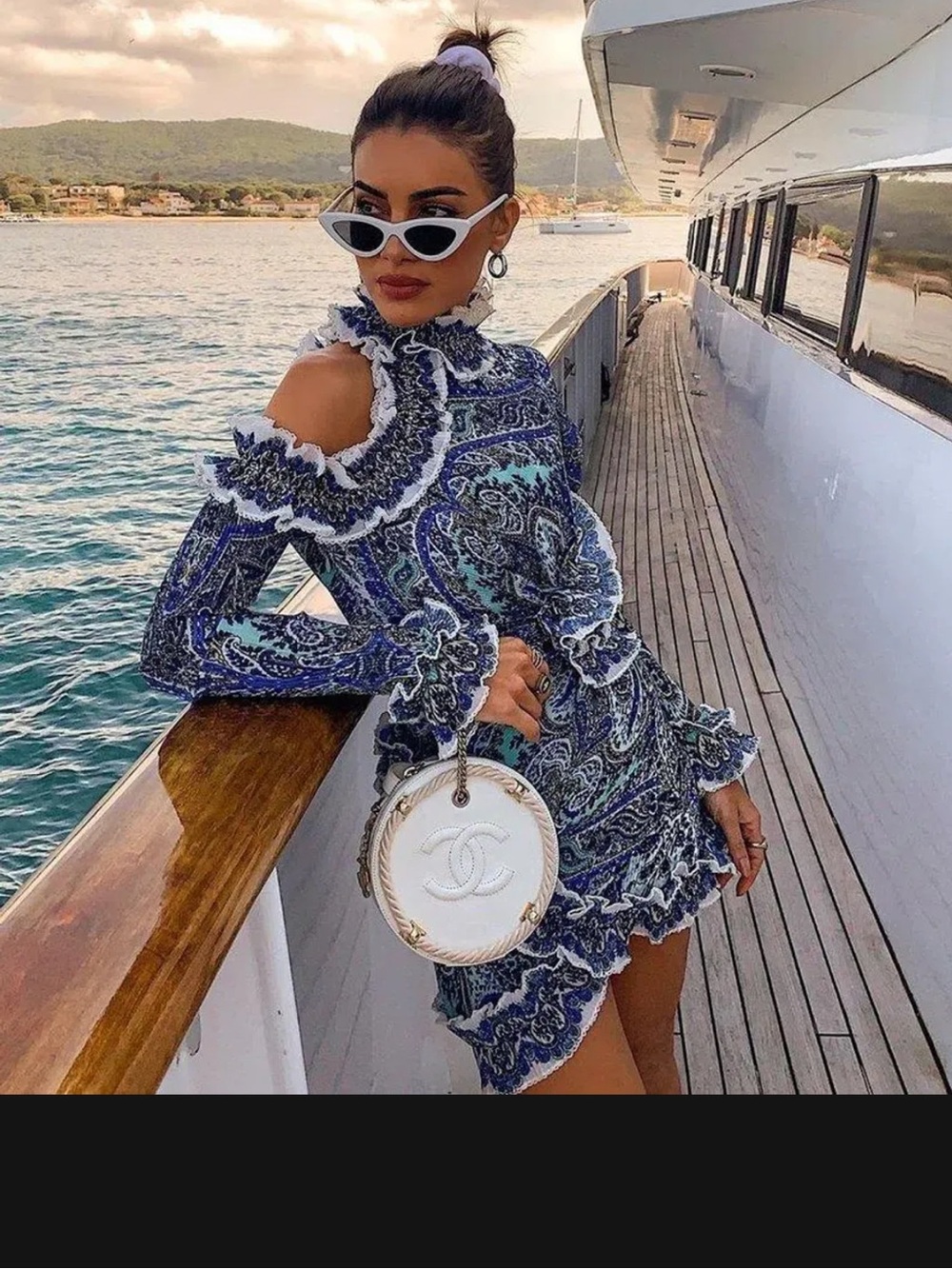 Zimmerman Blue Paisley Cold-Shoulder Ruffle Mini Dress - Picture 3 of 17